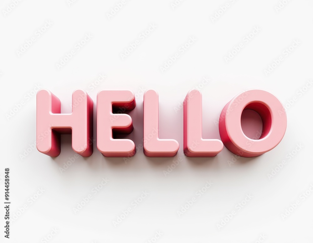 Pink 3D letters spelling 'HELLO' on a white background. Pink 3D letters spelling 'HELLO' on a white background.