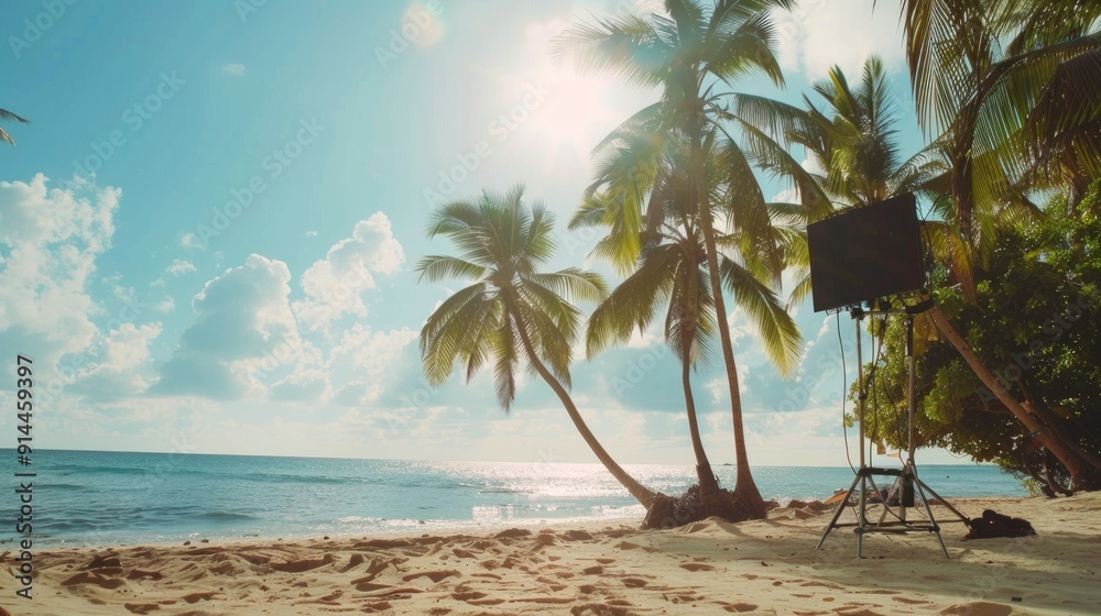 Obraz premium Bright Beachfront Scene, Tropical, Perfect Cinematic Shot with Good Vibes