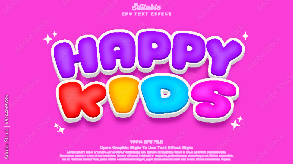 Naklejka premium Happy kids text effect, 3d editable text colorful and funny style.
