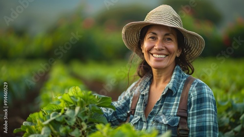 Portrait of a woman farmer in a harvest field