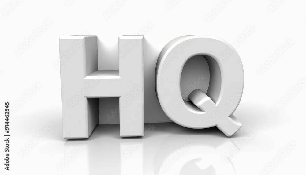 White 3D letters 'HQ' on a reflective surface. White 3D letters 'HQ' on a reflective surface.