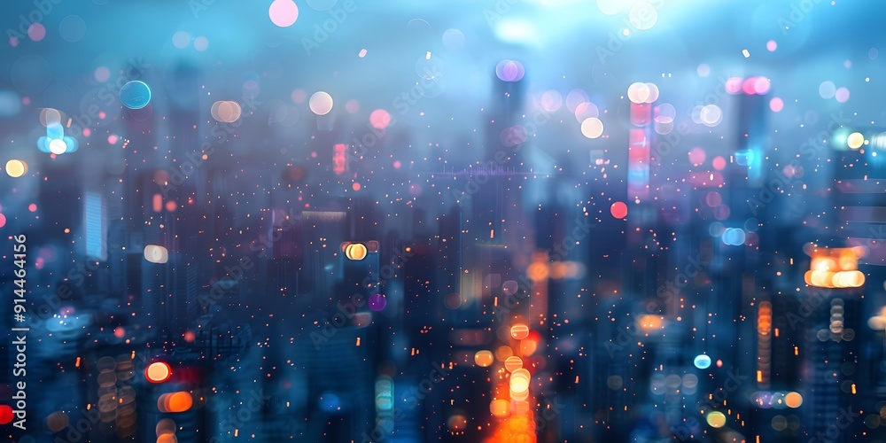 Fototapeta premium City Skyline Illuminated by Bokeh Lights in the Night