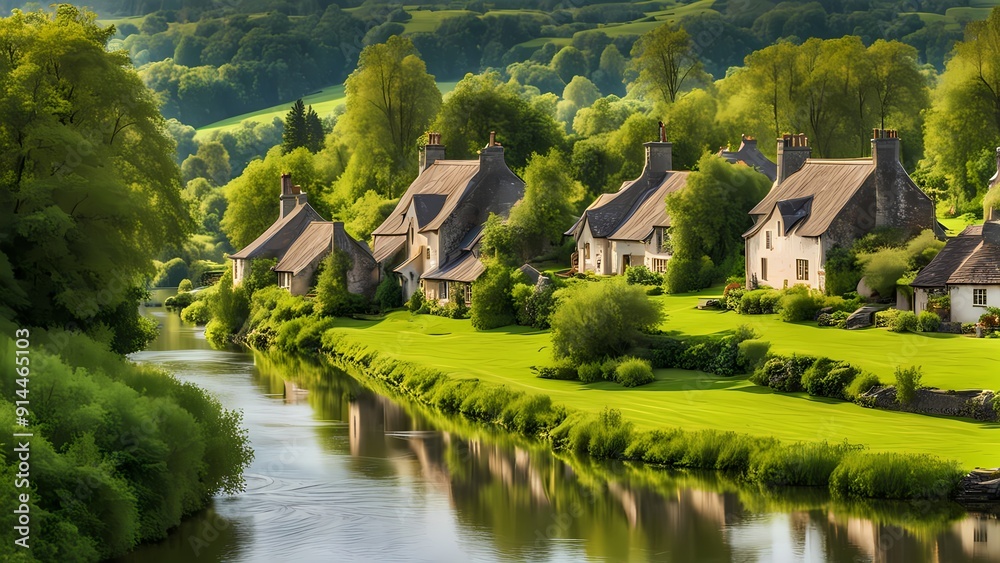 Obraz premium Harmony of Nature and Village Life