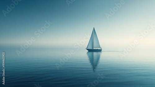 Lone sailboat on a tranquil sea, symbolizing freedom and solitude, providing a serene and inspiring background with plenty of room for text.