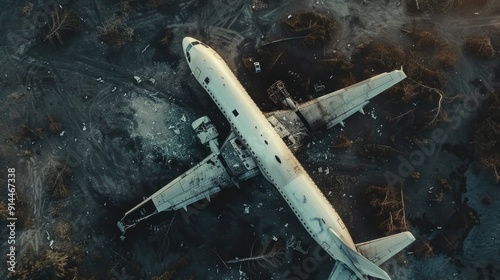 Top-down aerial shot looking down at a plane crash