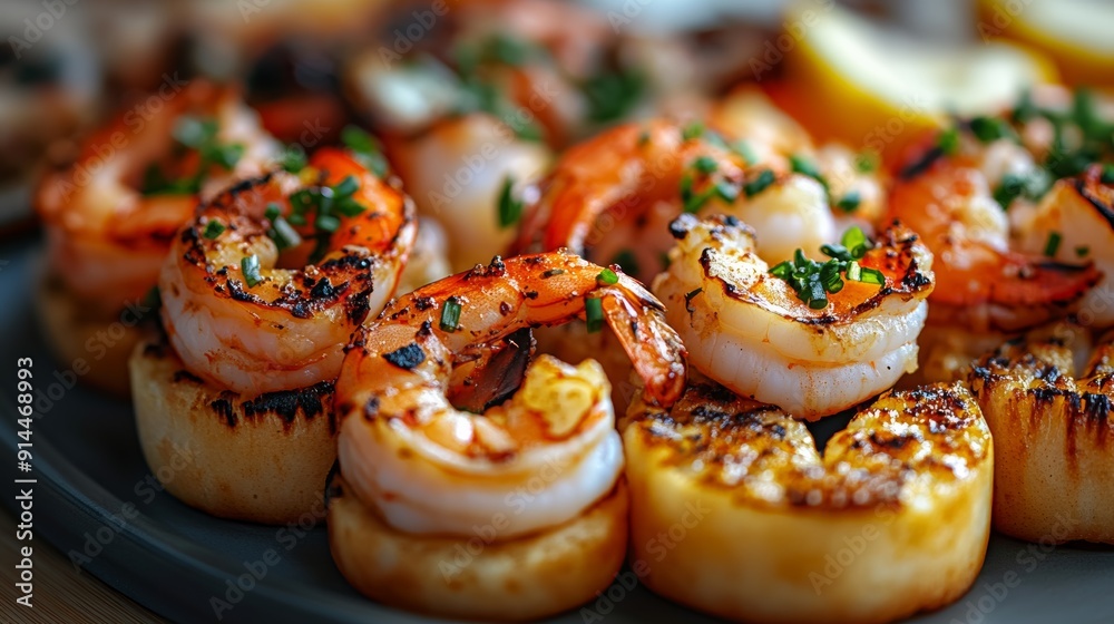 A plate of shrimp and lemon wedges