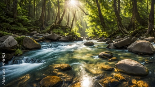 Whispering Waters A Sunlit Forest Stream photo