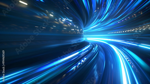  Ethereal Blue Glowing Rings on a Dark Background with Dynamic Spiral Energy Loops and Fluid Light Effects for a Captivating Visual Display
