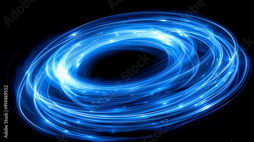  Ethereal Blue Glowing Rings on a Dark Background with Dynamic Spiral Energy Loops and Fluid Light Effects for a Captivating Visual Display 