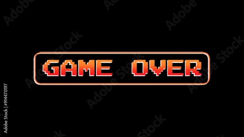 Retro GAME OVER text or title with subtle glitch effect and black background for Luma Keying.