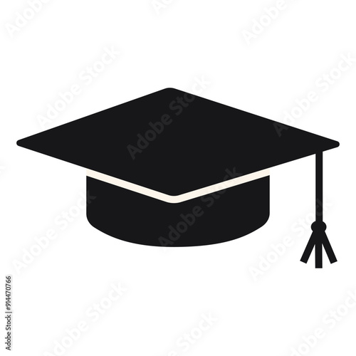 Graduation cap, hat with tassel. Vector illustration isolated on white background, hand drawn, flat design
