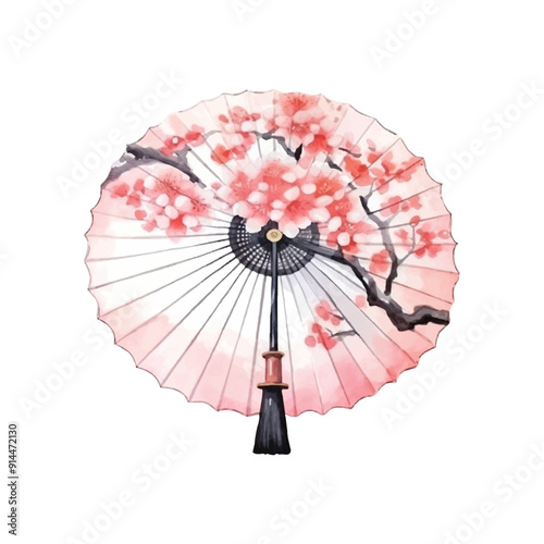 Obraz na plátně Watercolor japan umbrella spring motif vector ilustration, white background