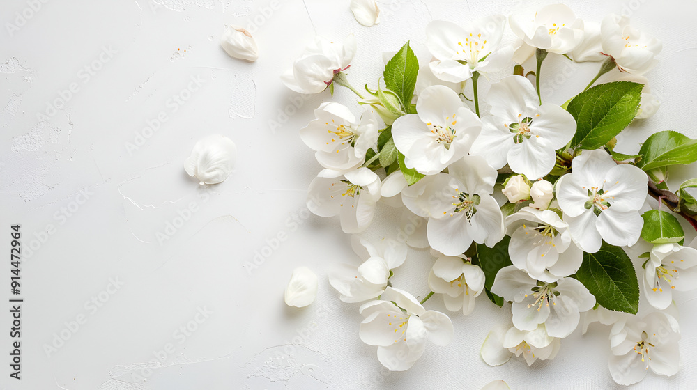 white flowers with green leafs on white background ,Beautiful flowering apple tree branches ,spring flowers of fruit trees
white flowers with green leafs on white background ,Beautiful flowering apple tree branches ,spring flowers of fruit trees