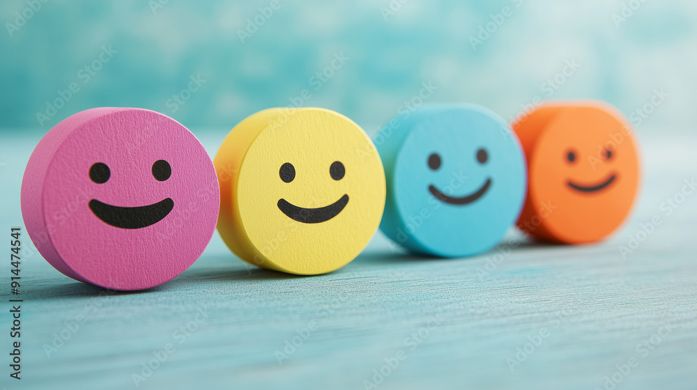 Colorful, smiling faces are arranged in a row. The vibrant paper circles in pink, yellow, blue, and orange exude happiness and positivity, set against a soft, blurred background.
Colorful, smiling faces are arranged in a row. The vibrant paper circles in pink, yellow, blue, and orange exude happiness and positivity, set against a soft, blurred background.