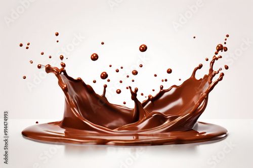 Two big swirls of melted chocolate on white background