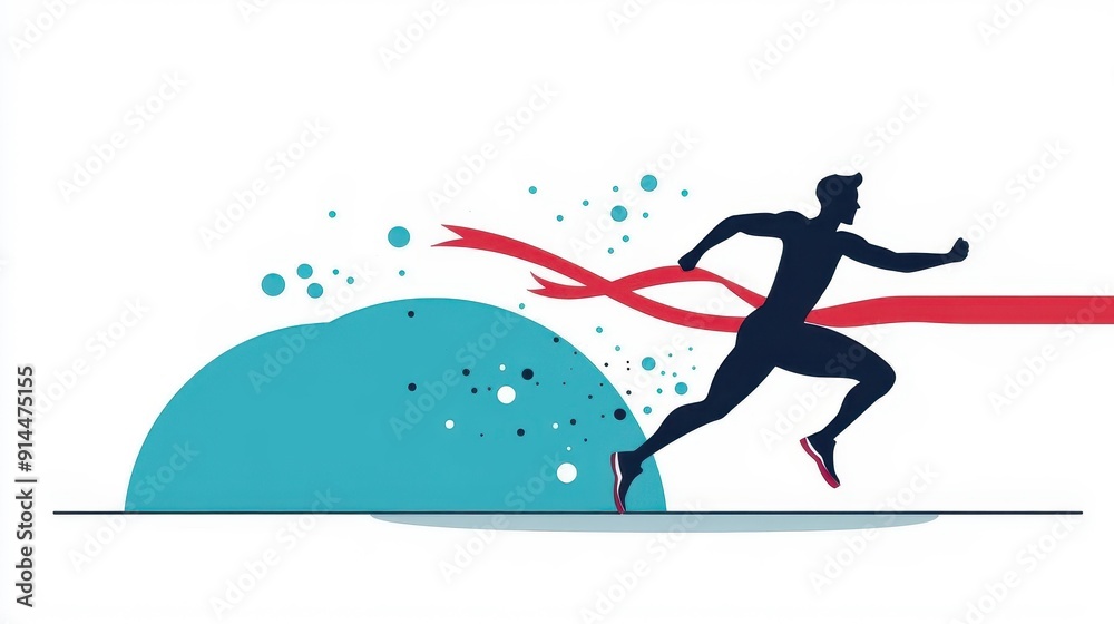 Fototapeta premium Champion athlete crossing finish line, flat design illustration