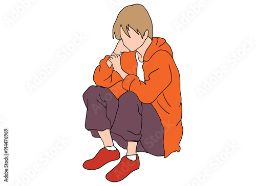 Teenager sitting thinking, depression, sadness, thoughts