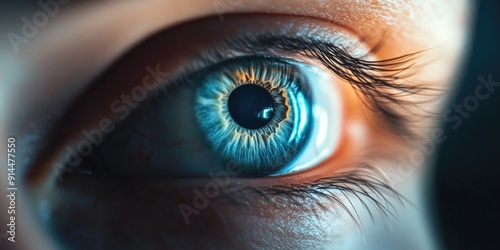 A close-up shot of a person's blue eye, ideal for use in medical or beauty contexts