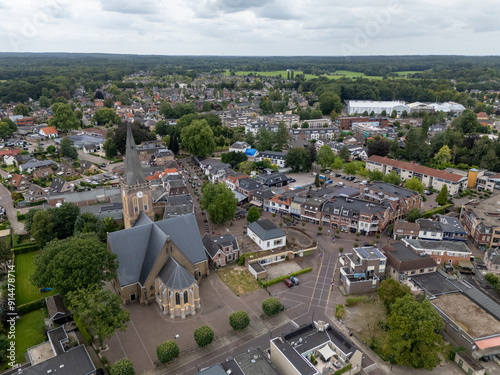 Aerial drone photo of the church and town center in Heerde, the Netherlands