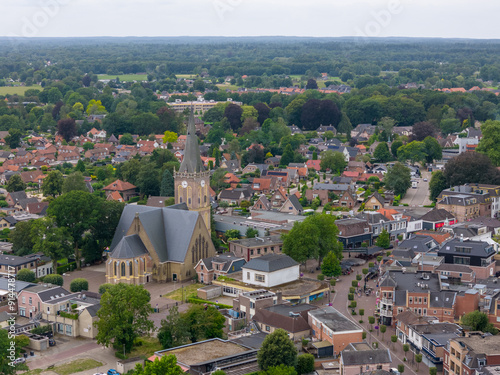 Aerial drone photo of the church and town center in Heerde, the Netherlands photo