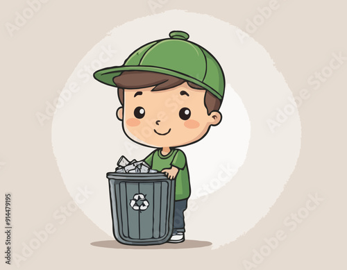 Trashbin with a boy 