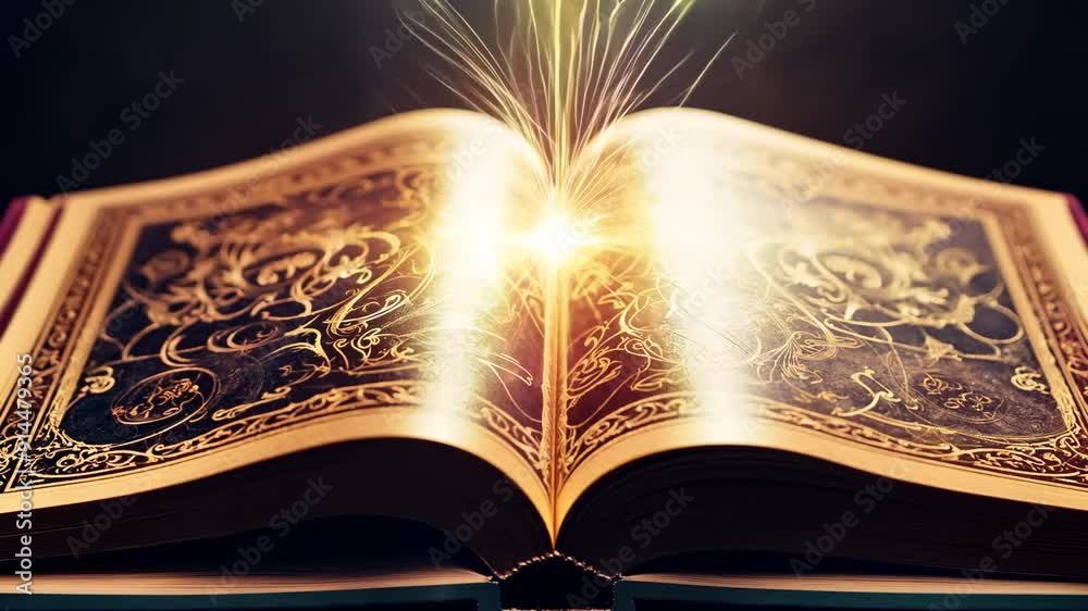 Open magic book with glowing pages. An open magic book emits a soft, ethereal glow, hinting at the secrets and stories waiting to be discovered.