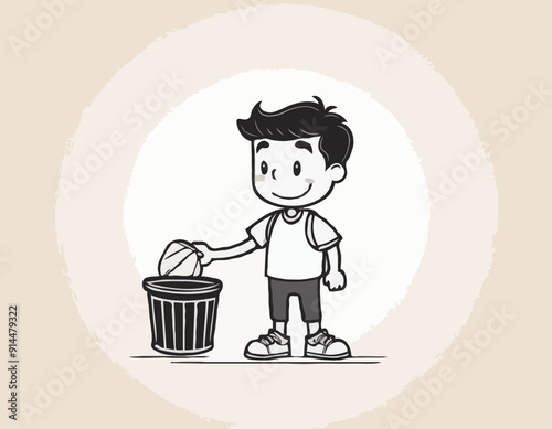 Trashbin with a boy 