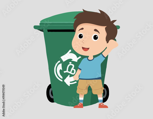 Trashbin with a boy 