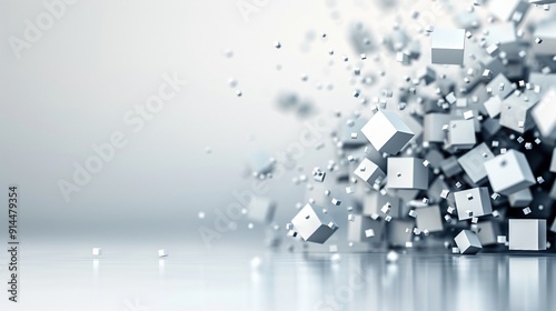 Falling cubes in a downward motion, with each cube decreasing in size, depicting a powerful descent and the visual impact of gradual reduction 8K , high-resolution, ultra HD,up32K HD