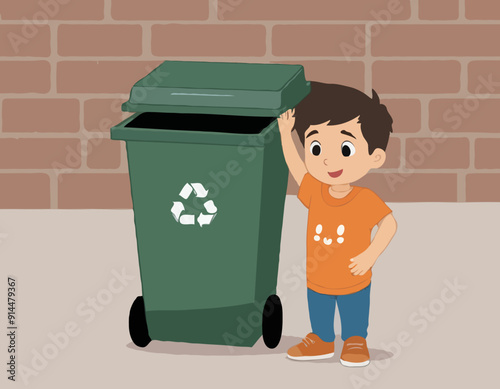 Trashbin with a boy 