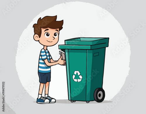 Trashbin with a boy 