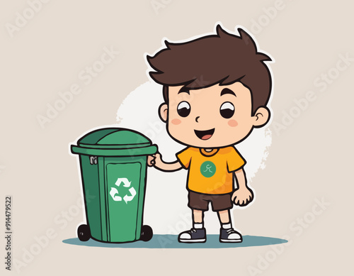 Trashbin with a boy 