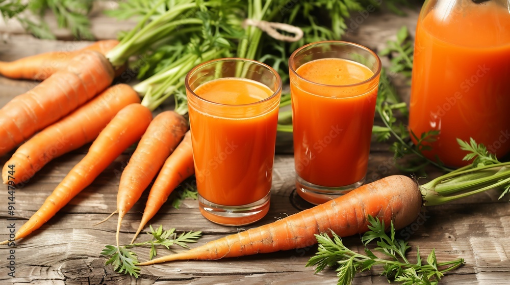 Freshly Squeezed Carrot Juice with Carrots and Greens Freshly Squeezed Carrot Juice with Carrots and Greens
