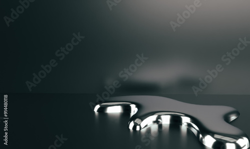 liquid mercury with reflection on black background photo