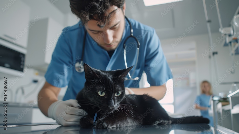 The veterinarian examining a cat. The veterinarian examining a cat.