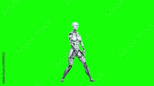 cyber girl got a feeling on green chroma key
