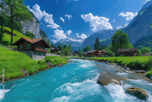 Alpine Village with Turquoise River