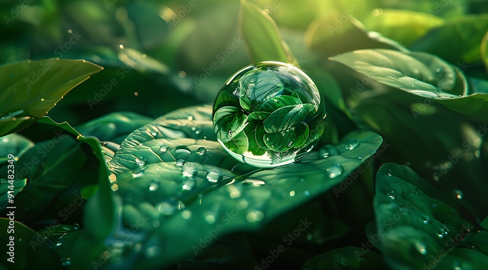 Capturing Nature's Beauty Water Droplet on Green Leaf