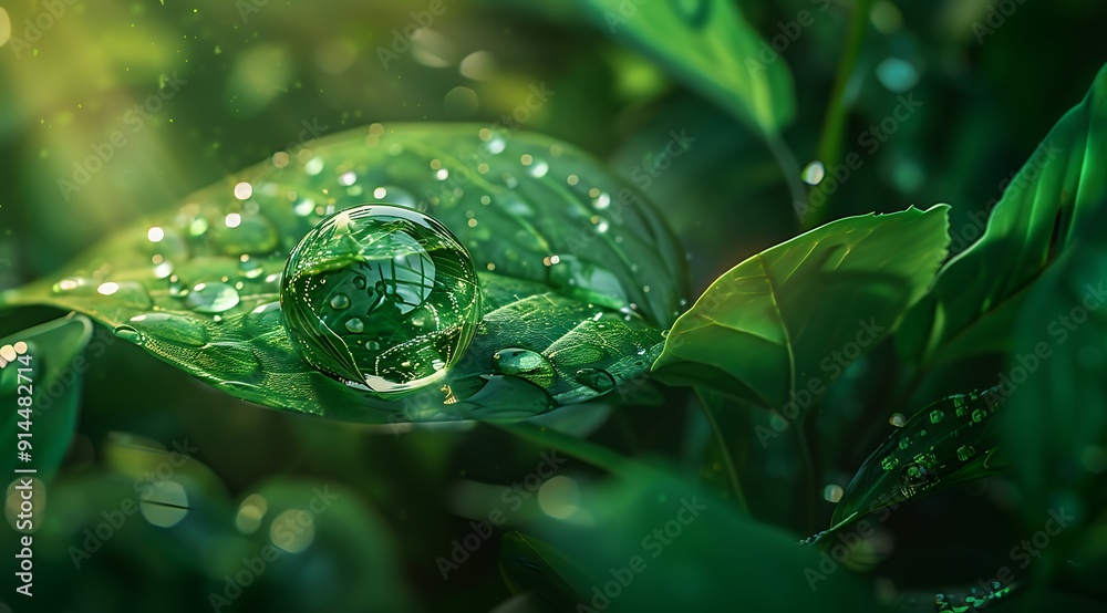 Capturing Nature's Beauty Water Droplet on Green Leaf Capturing Nature's Beauty Water Droplet on Green Leaf