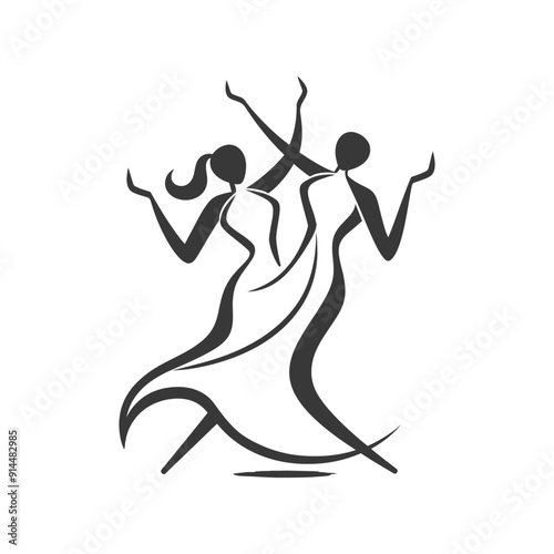 Elegant Silhouette of Two Women Dancing in Flowing Dresses