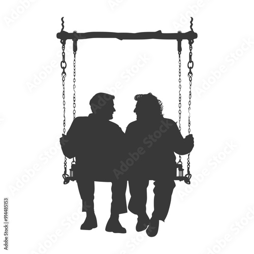 Silhouette of Senior Couple Sharing a Moment on Rustic Swing
