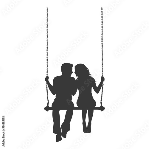 Silhouette Couple Sharing an Intimate Moment on a Swing
