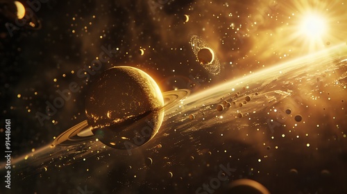 Golden Planet in a Starry Sky