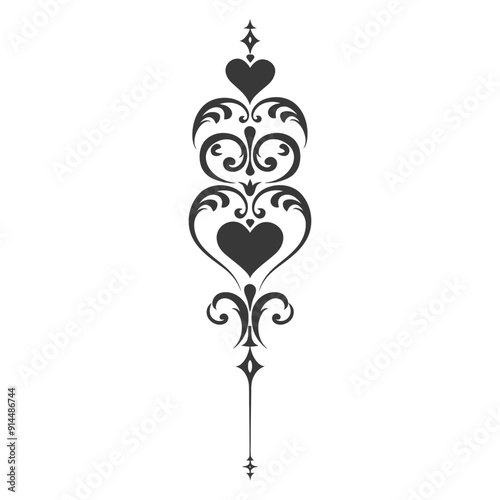 Elegant Vertical Heart Filigree Design Element