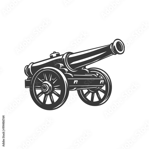 Vintage Cannon Illustration: Monochrome Artillery Weapon Design