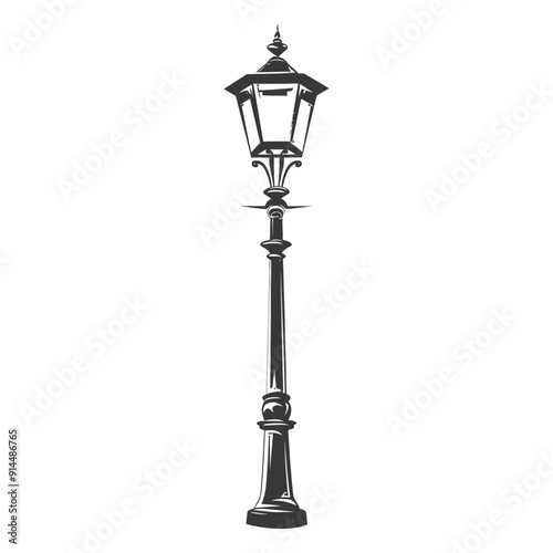 Elegant Victorian-Style Street Lamppost, Monochrome Illustration