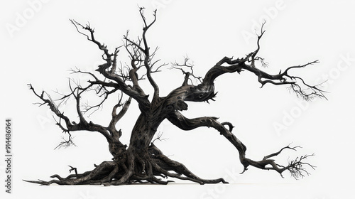 old dead spooky tree isolated on white background