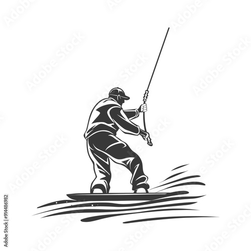 Monochrome Wakeboarder Silhouette: Dynamic Watersports Action Graphic