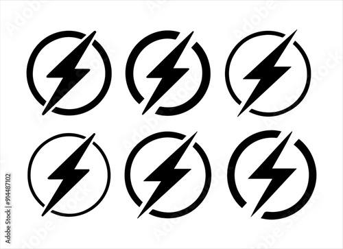 Collection of a lightning bolts with white background
