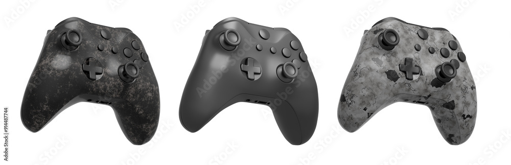 Collection of gaming controllers with different colors and designs for gaming enthusiasts isolated on white background with clipping path Collection of gaming controllers with different colors and designs for gaming enthusiasts isolated on white background with clipping path